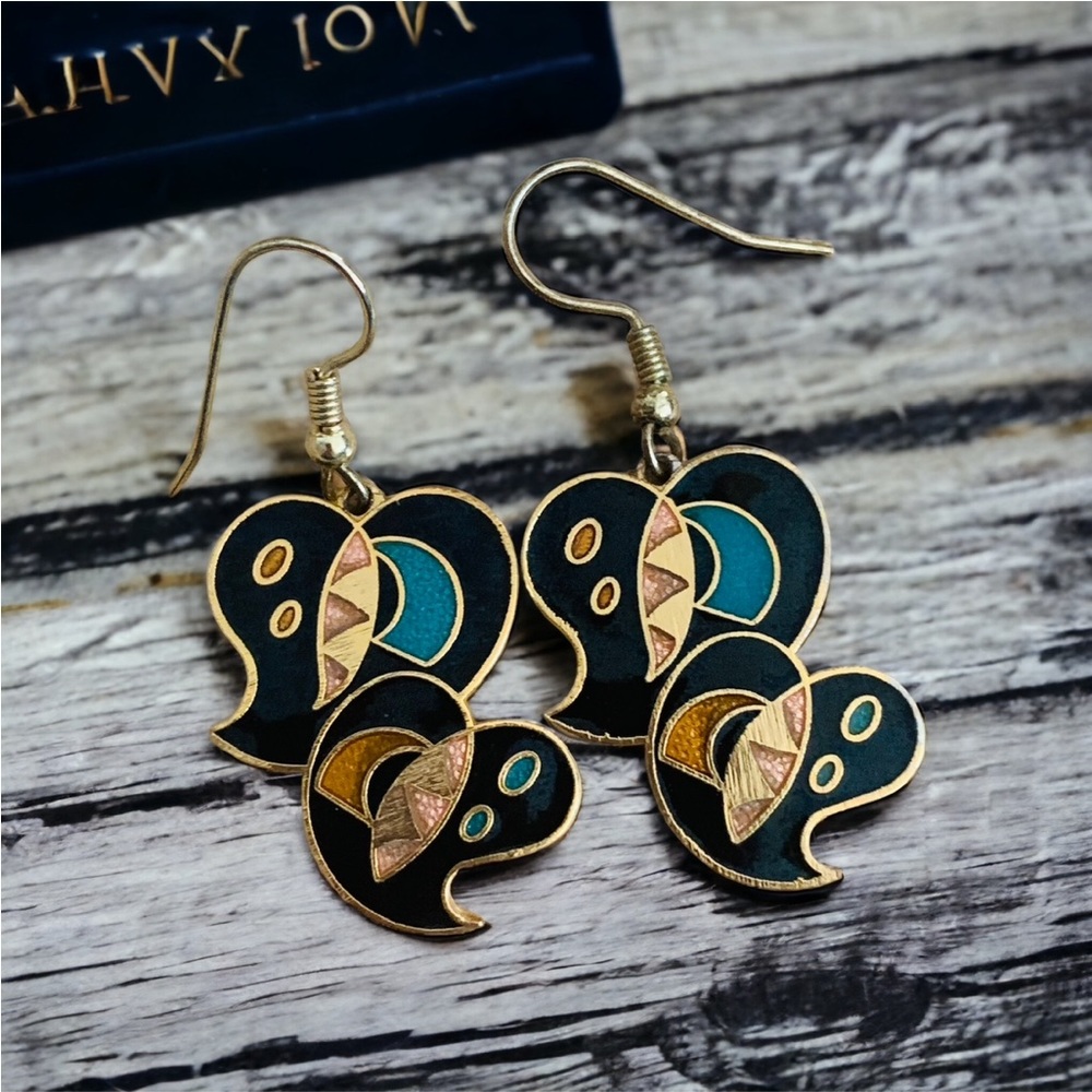 Colorful Vintage Cloisonné Eclectic bohemian pierced dangle earrings